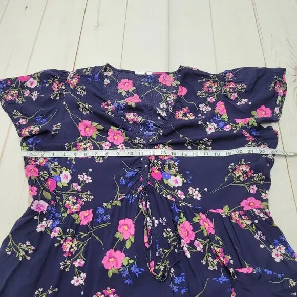 Gap ruched V neck maxi dress floral blue tiered romantic XXL boho - Picture 5 of 9